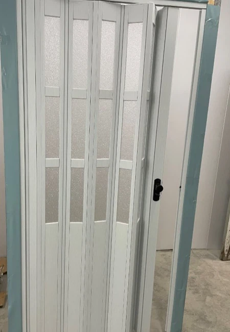 White Glass PVC Folding Door