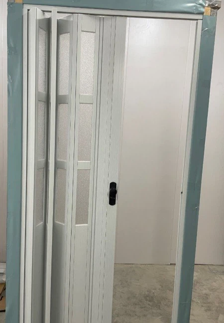 White glass PVC folding door